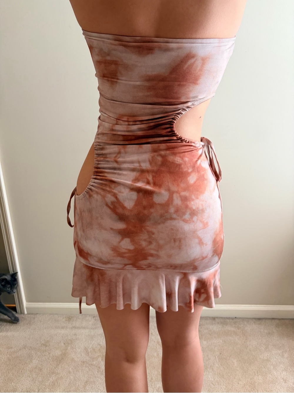 I.AM.GIA Rust and Cream Tie-Dye Cutout Mini Dress